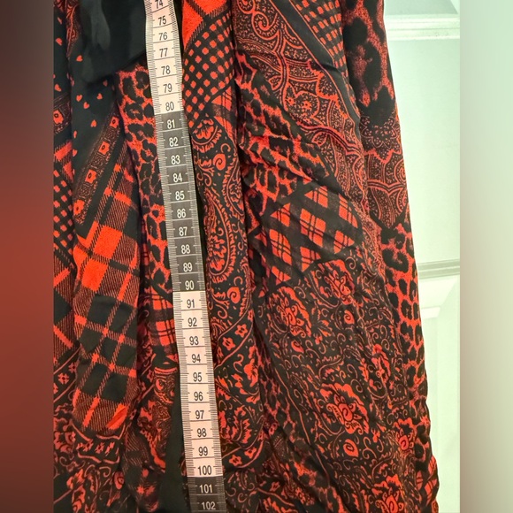 The Kooples Red & Black Mixed Print V-Neck Midi Dress NWT Size L - Picture 7 of 10